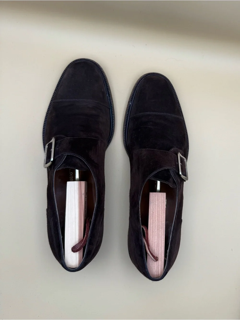 Salvatore Ferragamo Studio Brown Suede Single Monk Strap Shoes Box COA 8 D